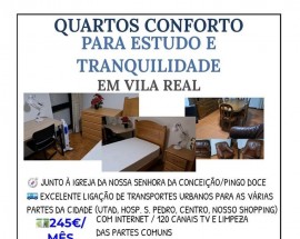 Quartos conforto para estudo e tranquilidade em Vila Real