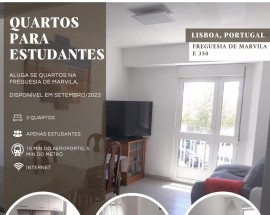 Aluga se quarto para estudantes na freguesia de Marvila